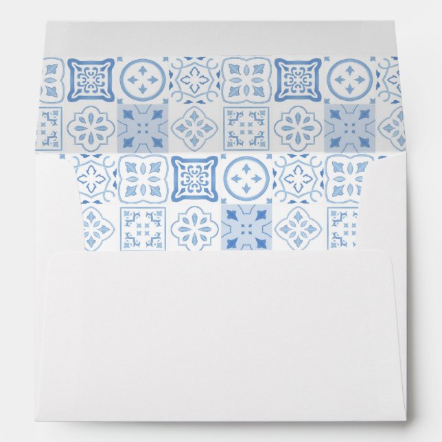 Boho Hand Painted Blue Tile Citrus Bridal Shower Envelope (Back (Bottom))