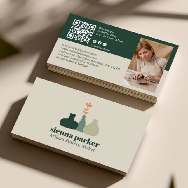 BOHO  HANDMADE POTTERY CERAMIC QR CODE PHOTO BUSINESS CARD (Creator Uploaded)