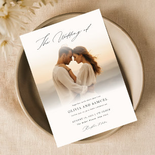 Boho Handwritten Script Romantic Photo Wedding Invitation