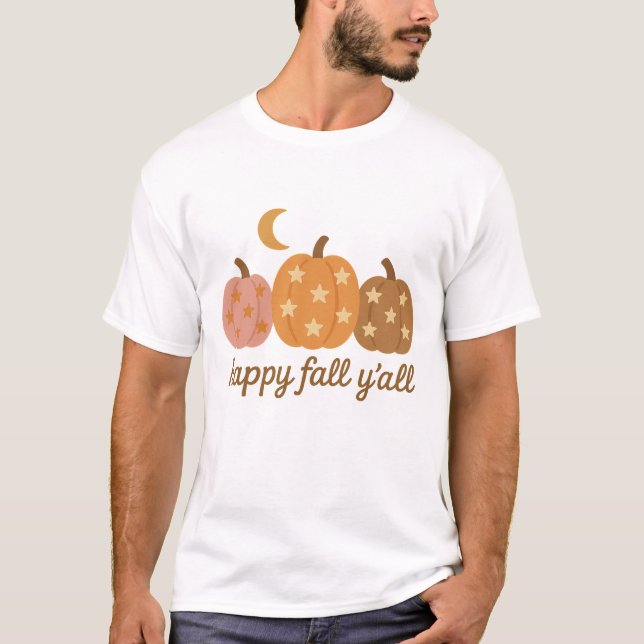 Boho Happy Fall Y'all Starry Pumpkins T-Shirt (Front)