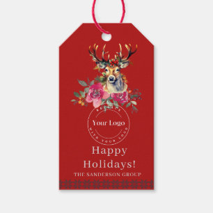 Boho Happy Holidays Business Logo Gift Tag