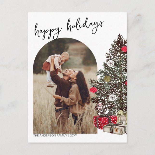 Boho Happy Holidays Photo Postcard (Front)