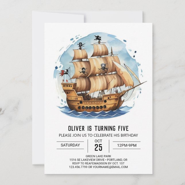 Boho Happy Sails Pirate Birthday Invitation (Front)