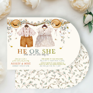 Boho He or She Clothing Neutral Gender Reveal Invitation
