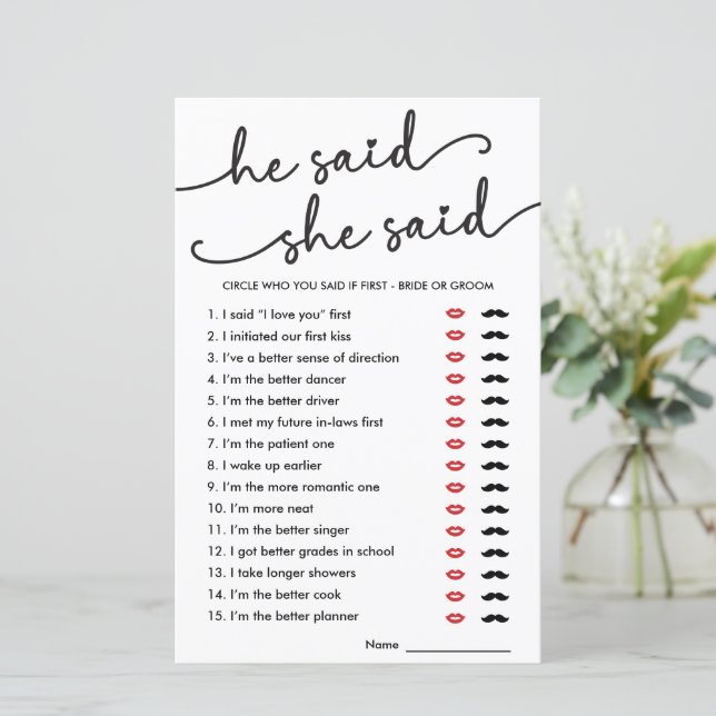 Boho He Said She Said Bridal Shower Game  (Standing Front)