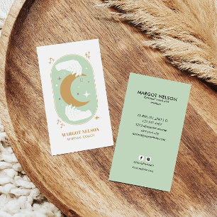 Boho Healing Hand Celestial Moon Tarot GREEN Business Card