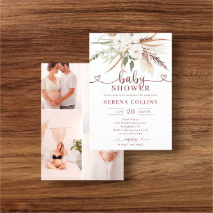 Boho Heart Calligraphy Photo Baby Shower Flyer