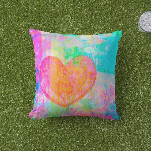 Boho Heart Collage Outdoor Cushion (Grass)