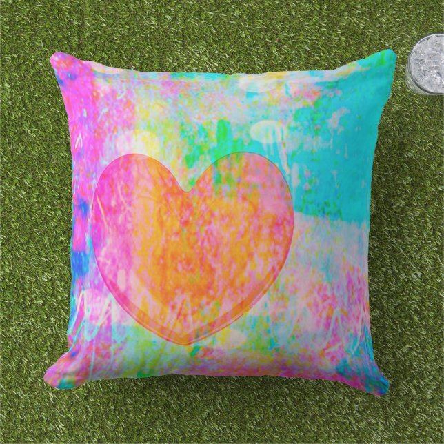 Boho Heart Collage Outdoor Cushion (Grass)