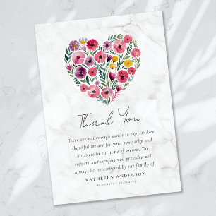 Boho Heart Floral Sympathy Funeral Thank You Card