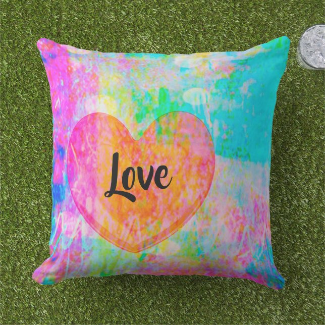 Boho Heart Love Collage Cushion (Grass)