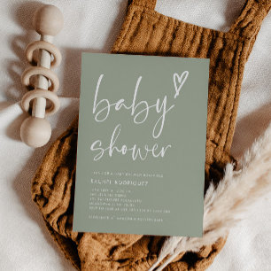 Boho Heart Sage Green Baby Shower Invitation