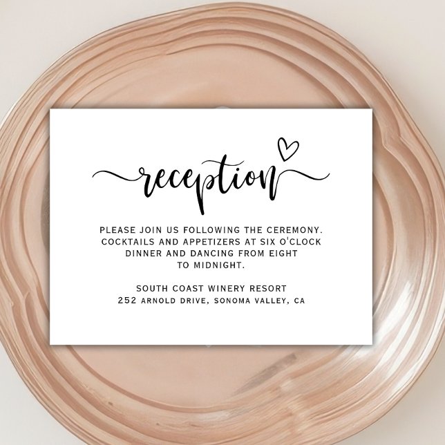 Boho Heart Script Black White Wedding Reception Enclosure Card (Creator Uploaded)