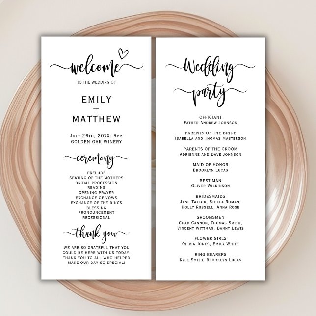 Boho Heart Script Calligraphy Wedding Ceremony Programme (Creator Uploaded)