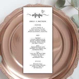 Boho Heart Script Typography Wedding Menu Card