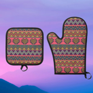 Boho Heat Guard Set –Tribal Oven Mitt & Pot Holder