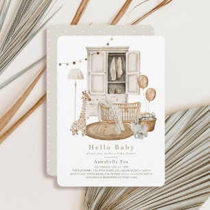 Boho Hello Baby Nursery Wardrobe Crib Baby Shower Invitation
