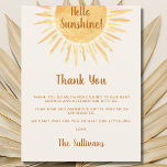 Boho Hello Sunshine Baby Shower Thank You Postcard<br><div class="desc">This Baby Shower Thank You Postcard is decorated with a watercolor sun and says Hello Sunshine! on a cream background.
Perfect for a gender-neutral baby shower.
Easily customisable.
Because we create our artwork you won't find this exact image from other designers.
Original Watercolor © Michele Davies.</div>
