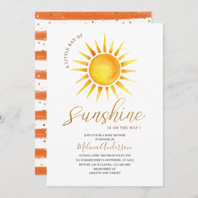 Boho  Hello Sunshine watercolor baby shower Invitation (Front/Back)