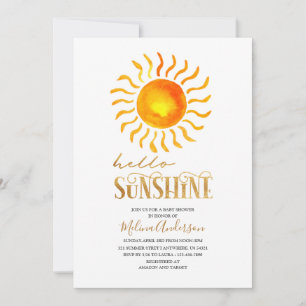 Boho  Hello Sunshine watercolor baby shower Invitation
