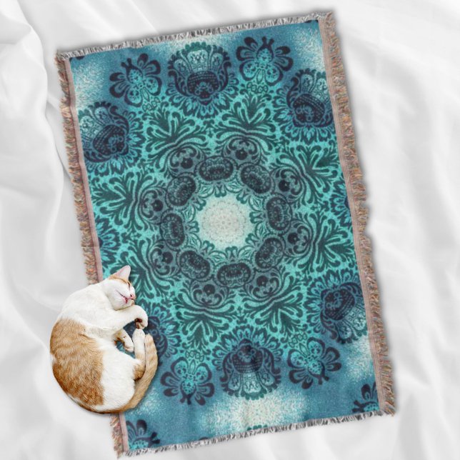 Boho henna floral paisley turquoise teal mandala throw blanket (Boho henna floral paisley turquoise teal mandala throw blanket)