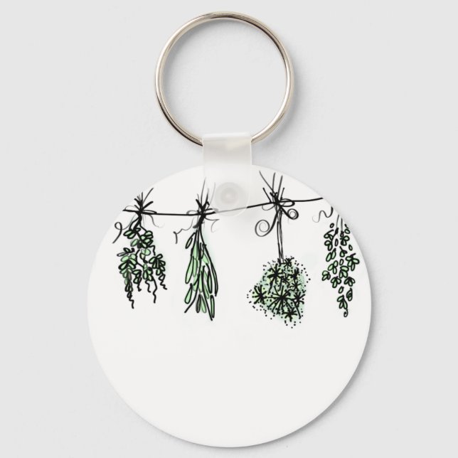 Boho herb graden drawing key ring (Front)