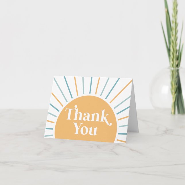 Boho Here Comes the Son Baby Shower Thank You Card (Front)