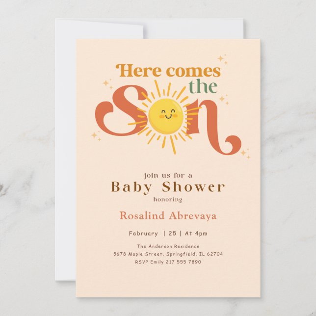 Boho Here Comes the Son Retro Baby Shower Invitation (Front)