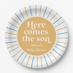 Boho Here Comes the Son sunshine baby shower Paper Plate