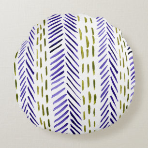 Boho herringbone pattern in purple and green round cushion