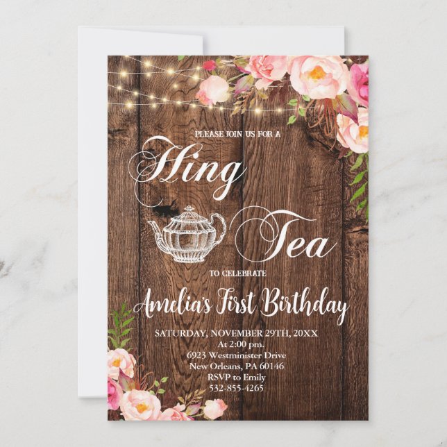 Boho High Tea Birthday Party, Par-Tea Invitation (Front)