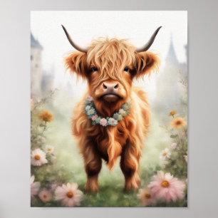 Boho highland cow art print, highland cow decor