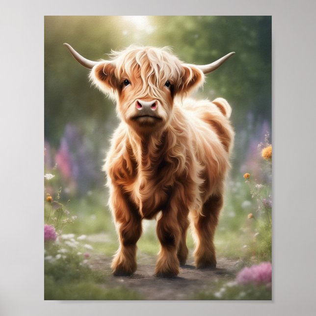 Boho highland cow art print, highland cow decor (Front)