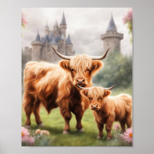 Boho highland cow art print, highland cow decor