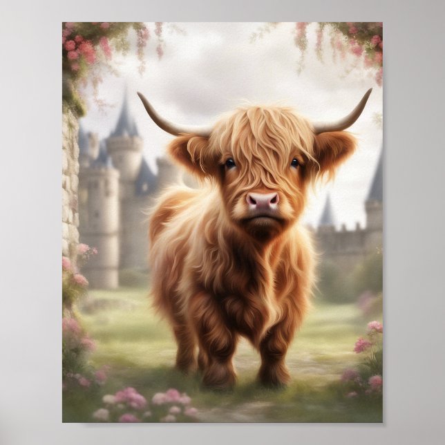 Boho highland cow art print, highland cow decor (Front)