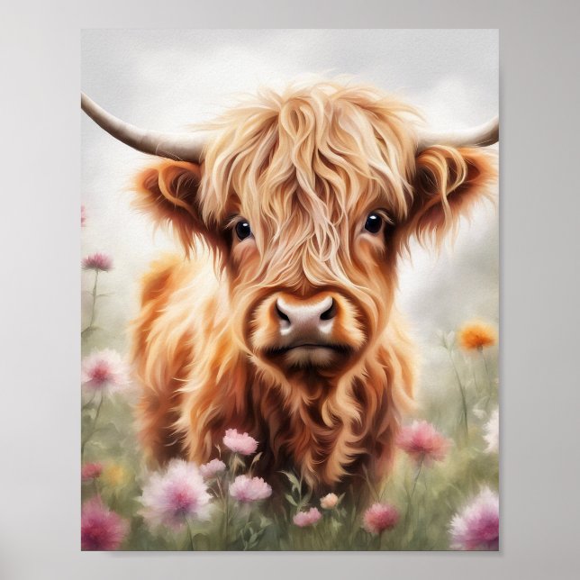 Boho highland cow art print, highland cow decor (Front)