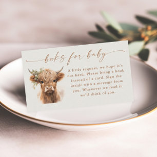 Boho Highland Cow Baby Shower Books for Baby Enclosure Card