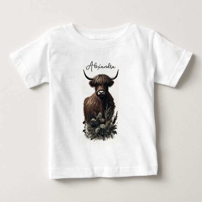 Boho Highland Cow Baby T-Shirt (Front)