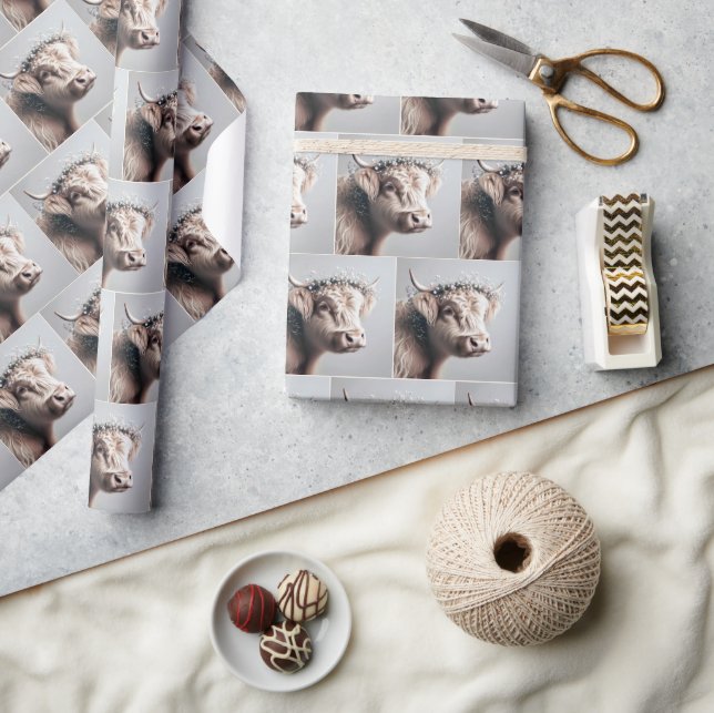 Boho Highland Cow Baby's Breath Crown Wrapping Paper (Crafts)