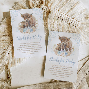 Boho Highland Cow Blue Pampas Books for Baby Boy Enclosure Card
