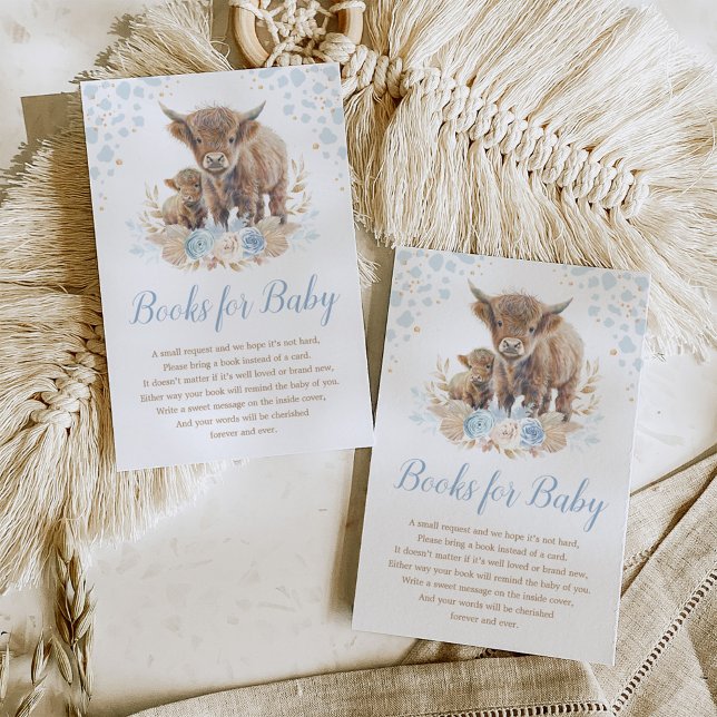Boho Highland Cow Blue Pampas Books for Baby Boy Enclosure Card (Creator Uploaded)