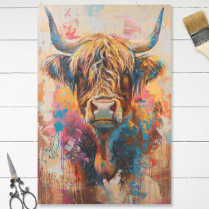 Boho Highland Cow Colourful Painting Decoupage Tissue Paper