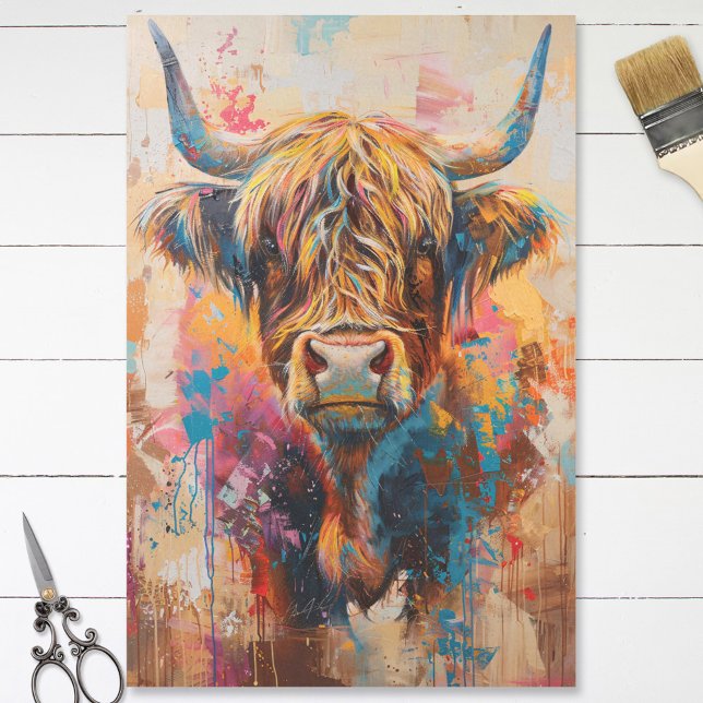 Boho Highland Cow Colourful Painting Decoupage Tissue Paper (Creator Uploaded)