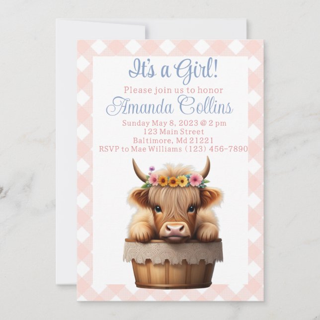 Boho Highland cow floral rustic baby shower Invitation (Front)