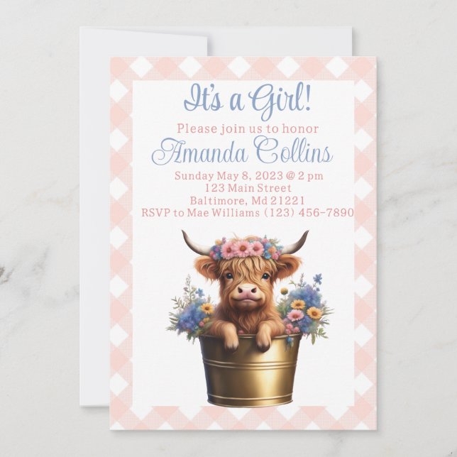 Boho Highland cow floral rustic baby shower Invitation (Front)