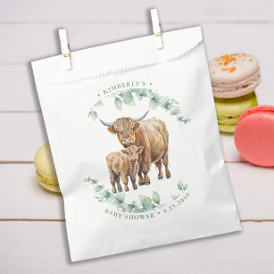 Boho Highland Cow Greenery Farm Animal Baby Shower Favour Bags