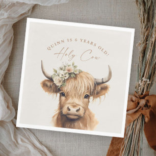 Boho Highland Cow Kids Birthday Party Napkin