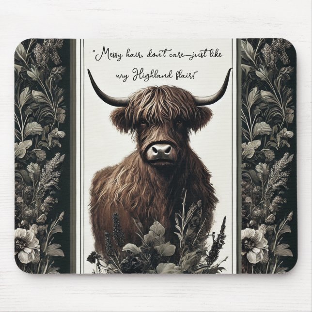 Boho Highland Cow Mouse Pad (Front)
