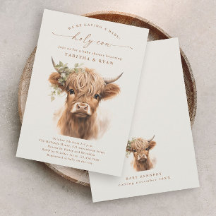Boho Highland Cow Neutral Couples Baby Shower Invitation