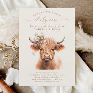 Boho Highland Cow Neutral Couples Baby Shower Invitation